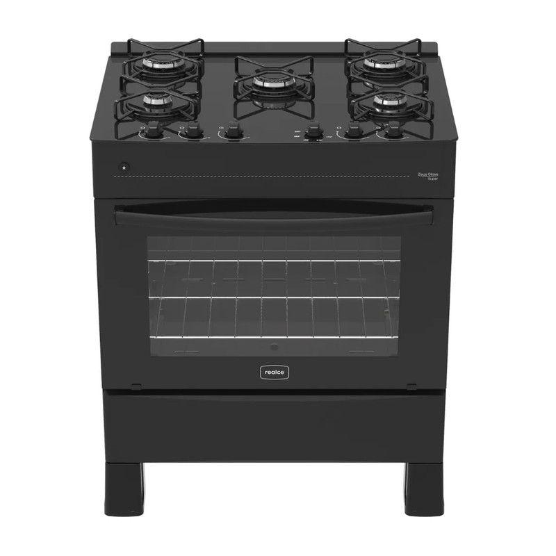 Fogão 5 Bocas Zeus Glass Super Realce a Gás Preto 94L - Fogão 5